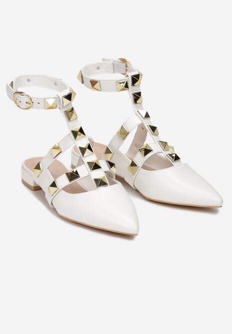 Białe Sandały ze Szpiczastym Noskiem z Ćwiekami Asai