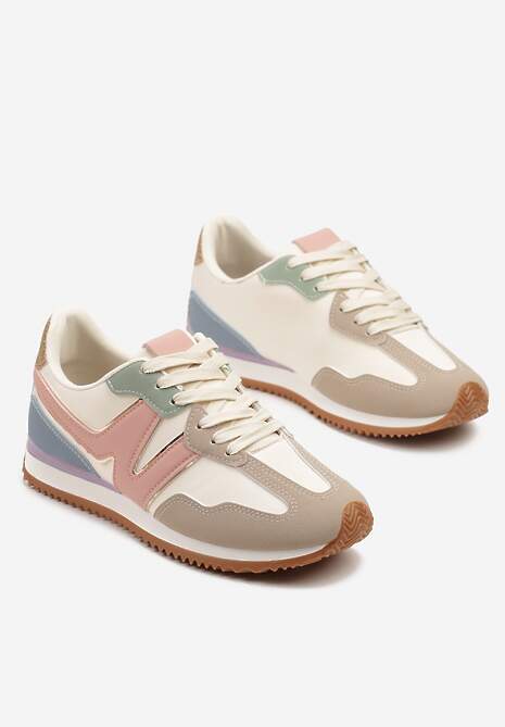 Różowe Sneakersy z Geometrycznym Wzorem i Metaliczną Wstawką Zolio