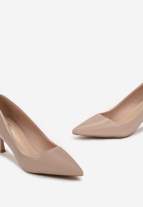 Beżowe Lakierowane Czółenka na Szpilce ze Szpiczastym Noskiem Ringessa