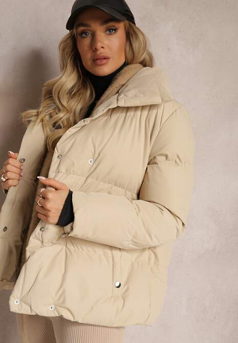 Jasnobeżowa Pikowana Kurtka na Napy Elriona