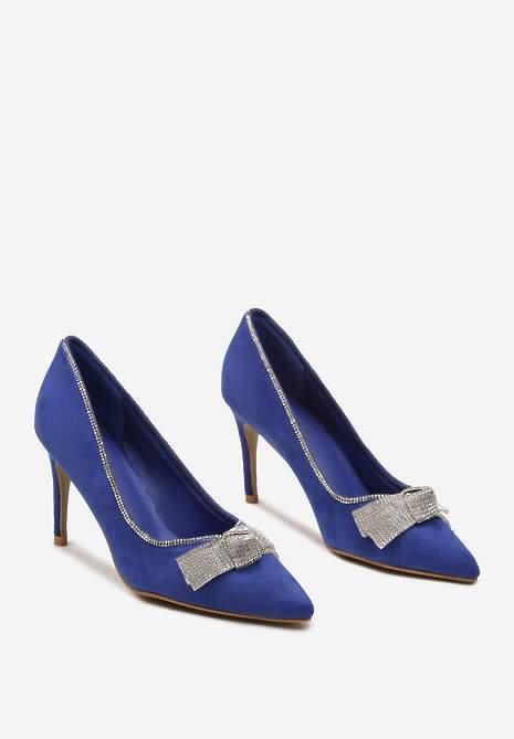 Niebieskie Szpilki z Cyrkoniowymi Kokardami ze Szpiczastym Noskiem Crandia