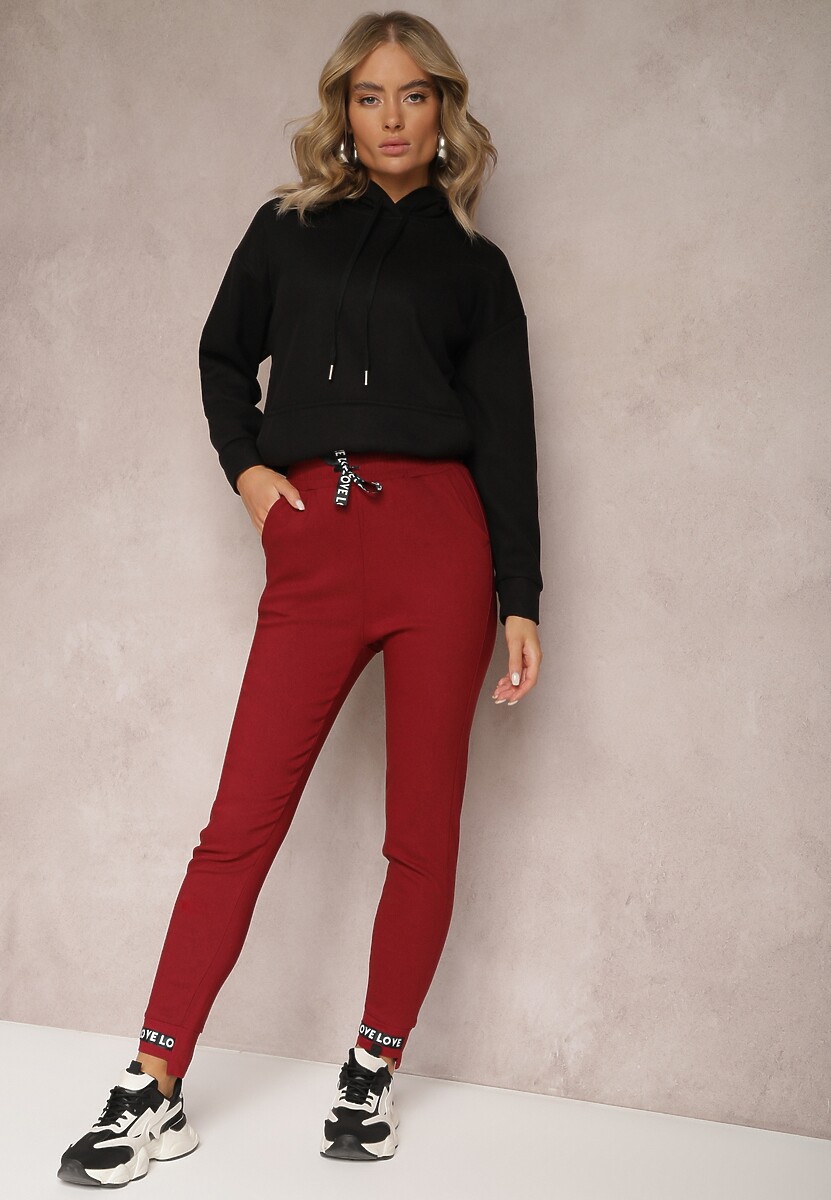 Bordowe Spodnie Bawełniane z Gumką w Pasie Bulara