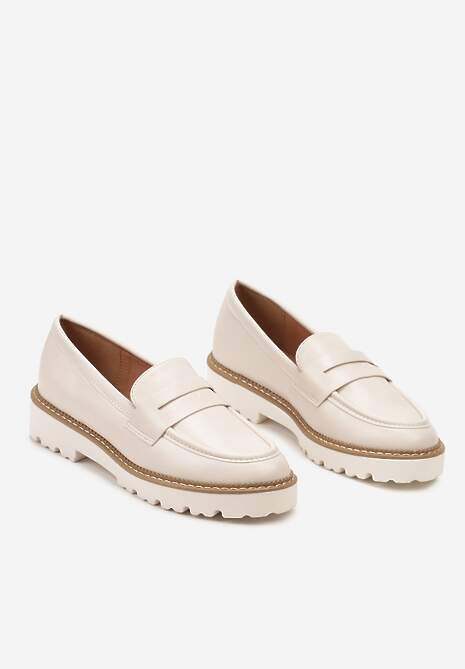 Jasnobeżowe Casualowe Mokasyny na Płaskiej Podeszwie z Ozdobnym Paskiem Apahida