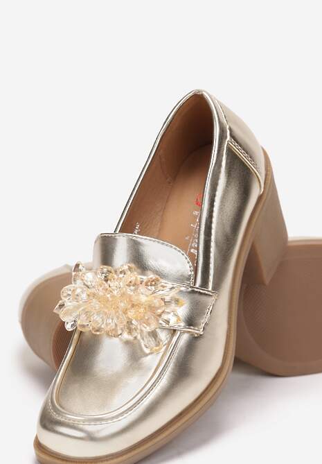 Złote Półbuty z Kryształkami na Słupku Poanix