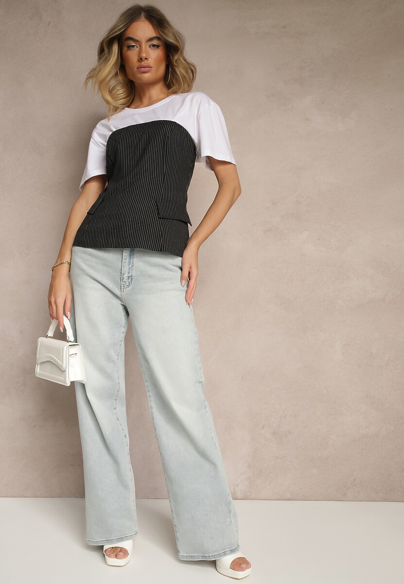 Jasnoniebieskie Jeansy High Waist z Szeroką Nogawką Jenaliria