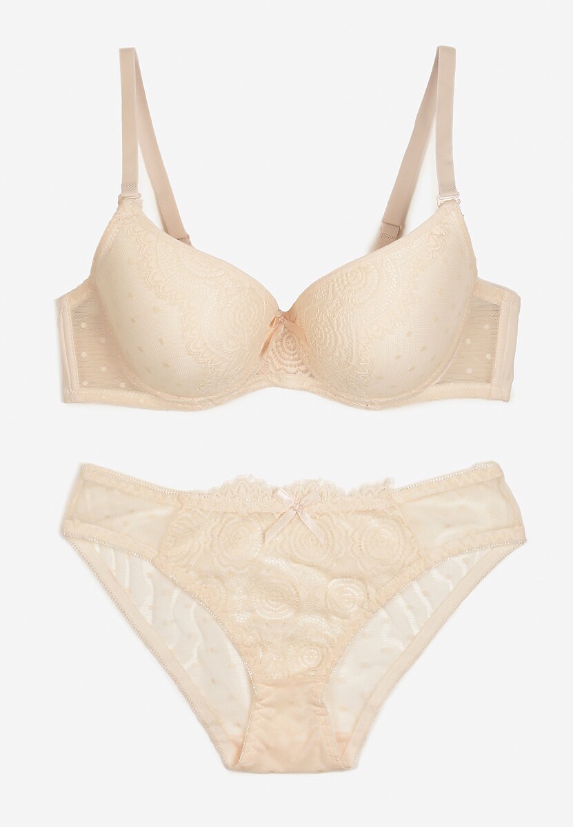 Czerwony Komplet z Koronką Figi i Usztywniany Biustonosz z Kokardami Iridorea