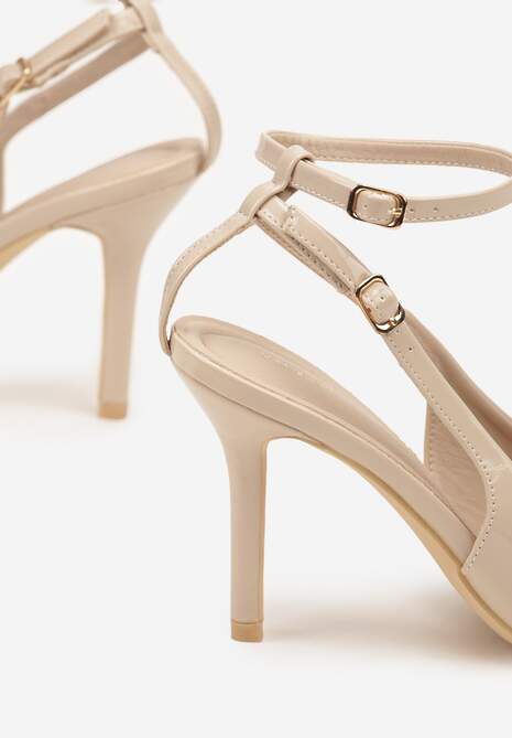 Beżowe Sandały Lakierowane Vices na Szpilce Typu Slingback Dolenita
