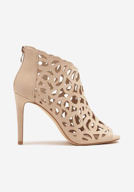 Beżowe Sandały Botki Vices na Szpilce z Ażurową Cholewką Natilora