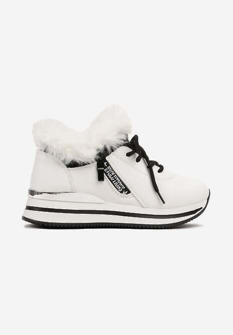 Białe Sznurowane Botki Sneakersy z Futerkiem Gameda