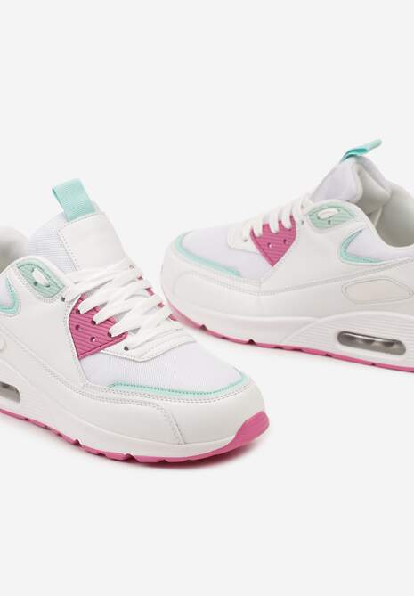 Biało-Różowe Sneakersy z Ekoskóry ze Sznurowaniami i Podeszwą Typu Air Walana