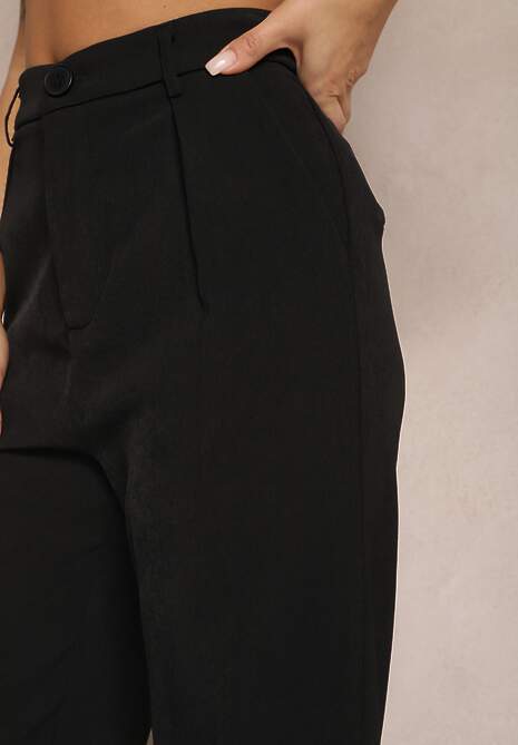 Czarne Garniturowe Spodnie z Szerokimi Nogawkami i Wysokim Stanem Herdda