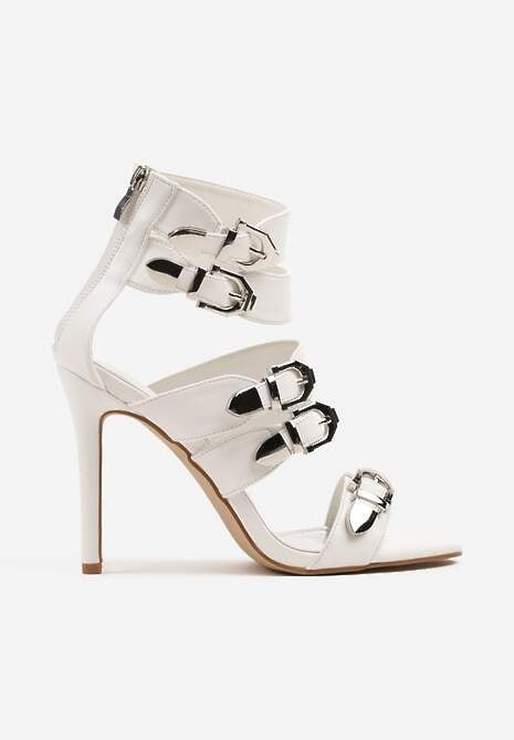 Białe Sandały na Szpilce z Klamrami i Paskami Lavilione