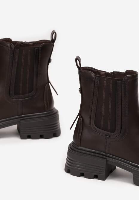 Brązowe Botki Sztyblety na Platformie Iagisse