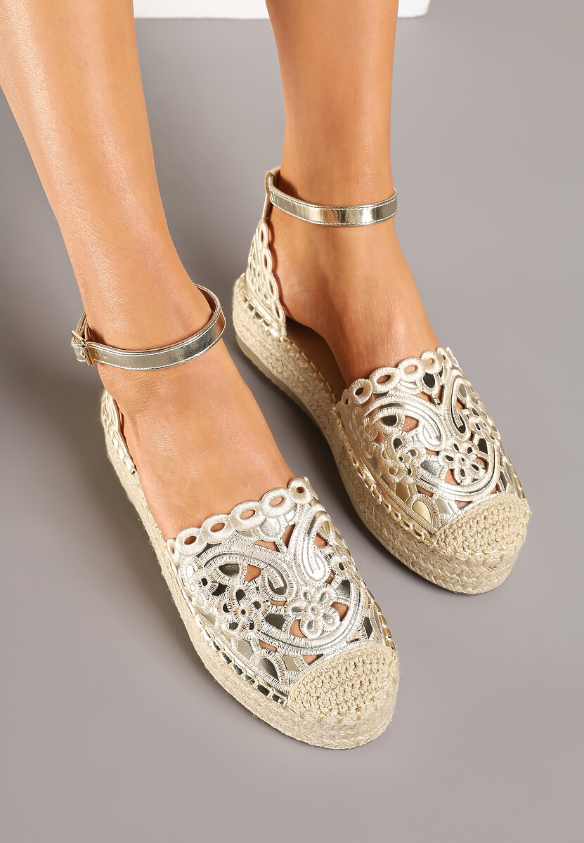 Złote Ażurowe Espadryle na Platformie Eleanil