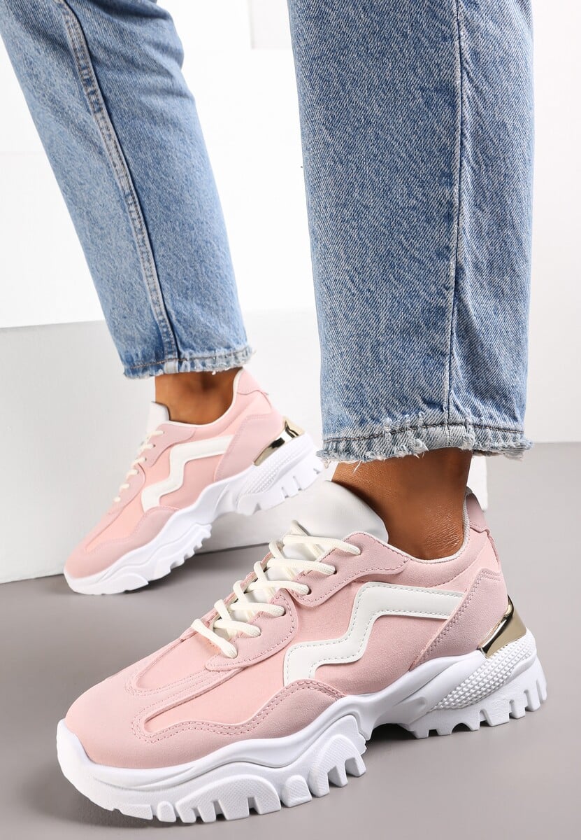 Różowe Sneakersy Ozdobione Metaliczną Wstawką na Grubej Podeszwie Ashtonia