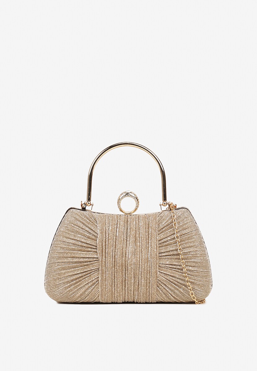 Złota Torebka Kopertówka Ozdobiona Marszczeniem i Metaliczną Nicią Fesalirea