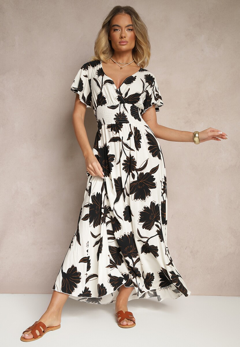 Bordowa Sukienka z Wiskozy w Kwiatowy Wzór Corinea