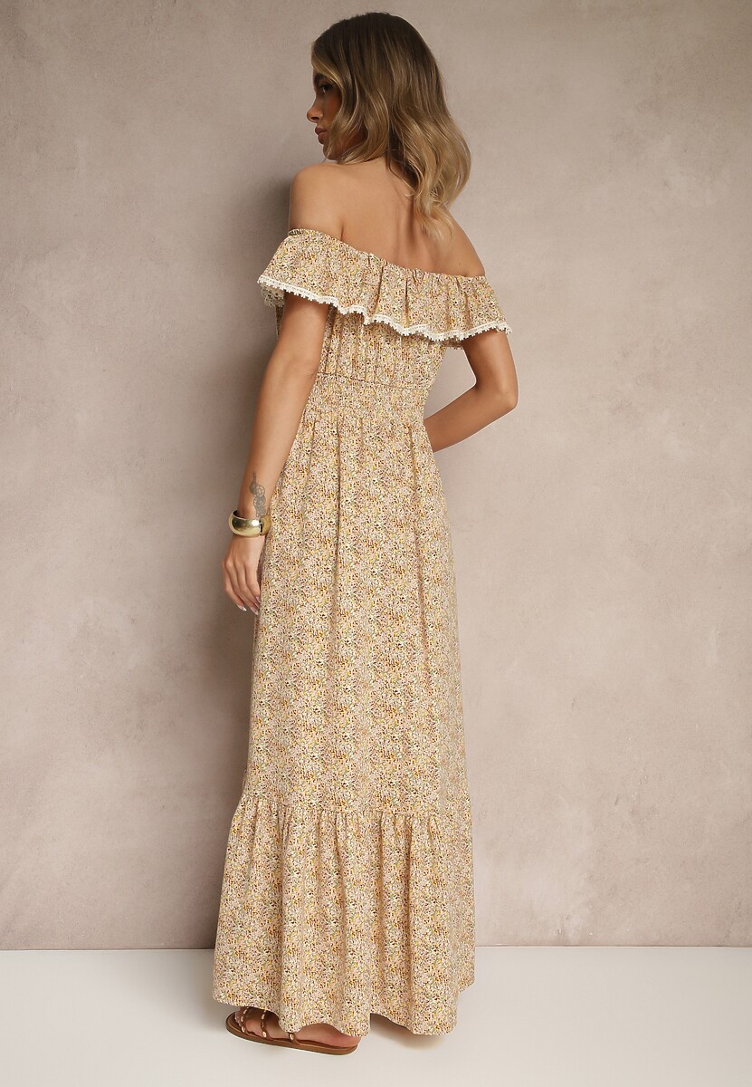 Żółta Sukienka z Ozdobnymi Falbankami Folanne