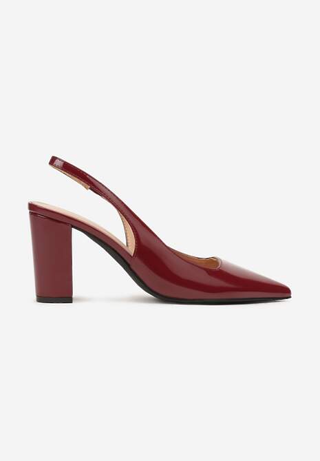 Bordowe Sandały Lakierowane na Słupku Slingback Halasela