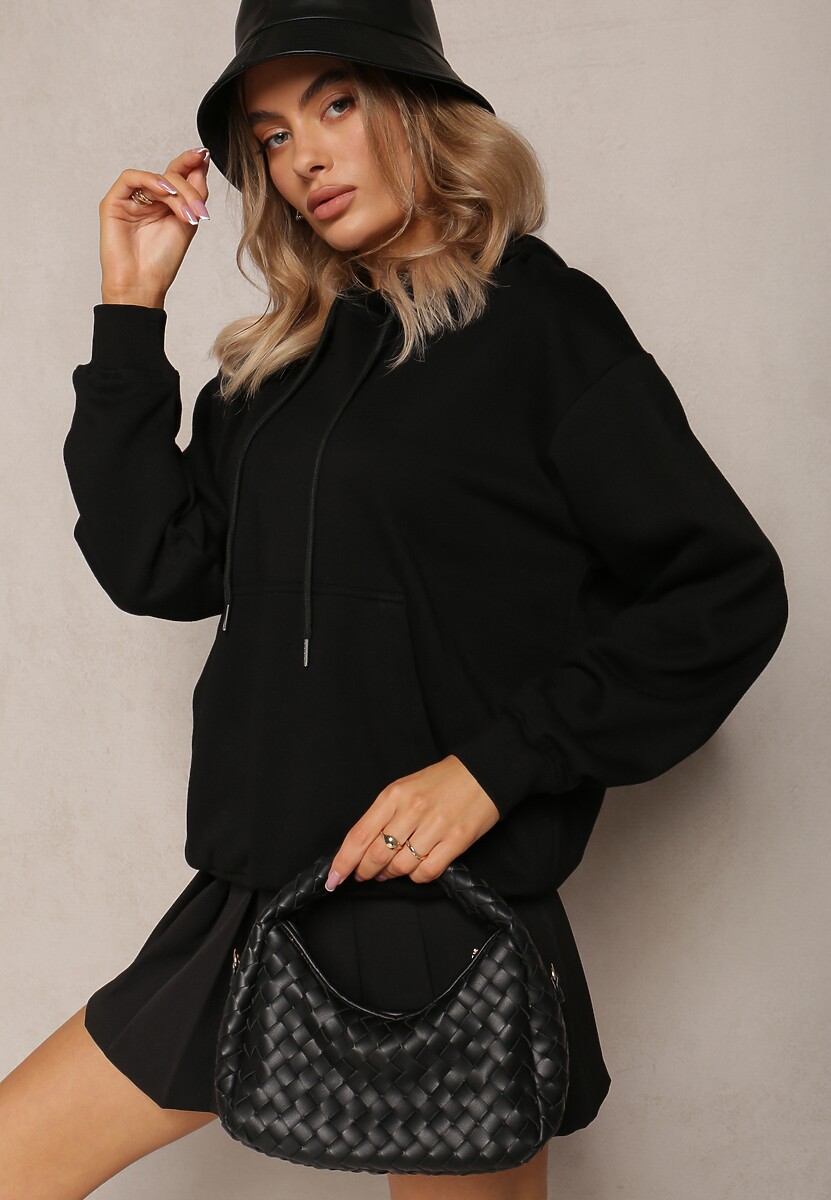 Czarna Bluza o Fasonie Klasycznej Kangurki z Kapturem Lunamoon