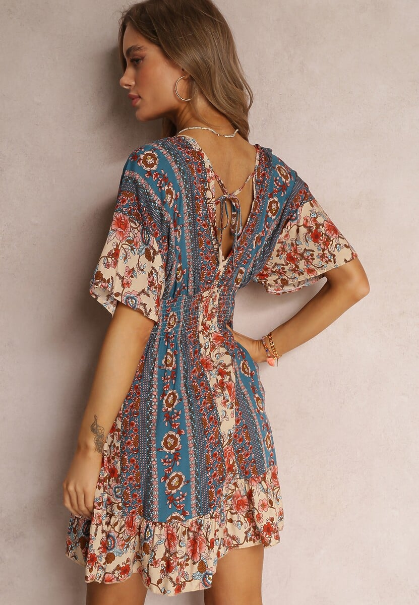 Beżowo-Granatowa Sukienka Dylina