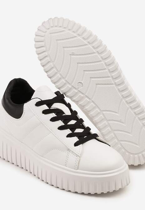 Biało-Czarne Sneakersy na Platformie Ozdobionej Tłoczonej Zdivona