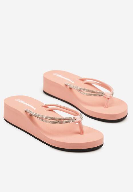 Ciemnoróżowe Japonki na Koturnie Zdobione Cyrkoniami Casallin