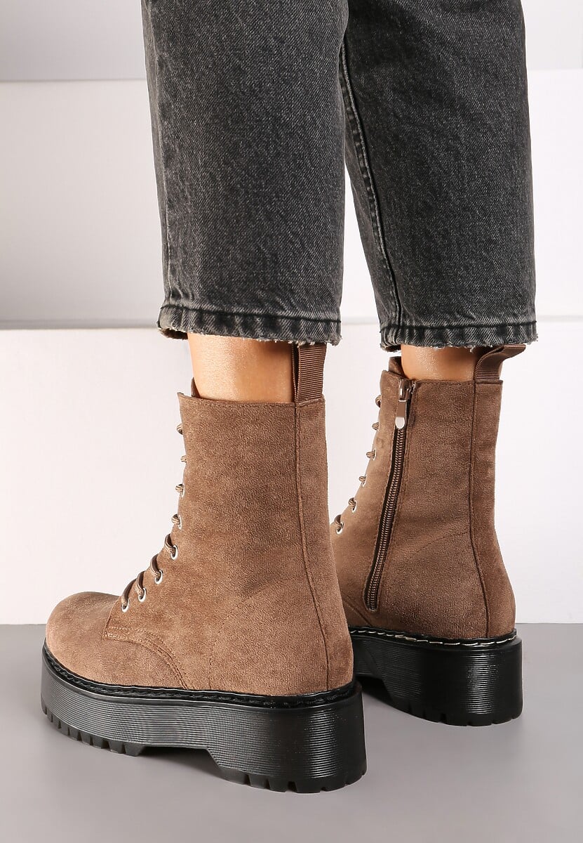Ciemnobeżowe Botki Workery z Ekozamszu na Platformie Justines