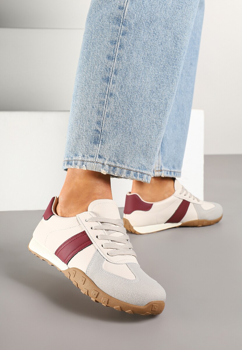 Beżowo-Bordowe Sneakersy Ozdobione Paskami Ilanlin