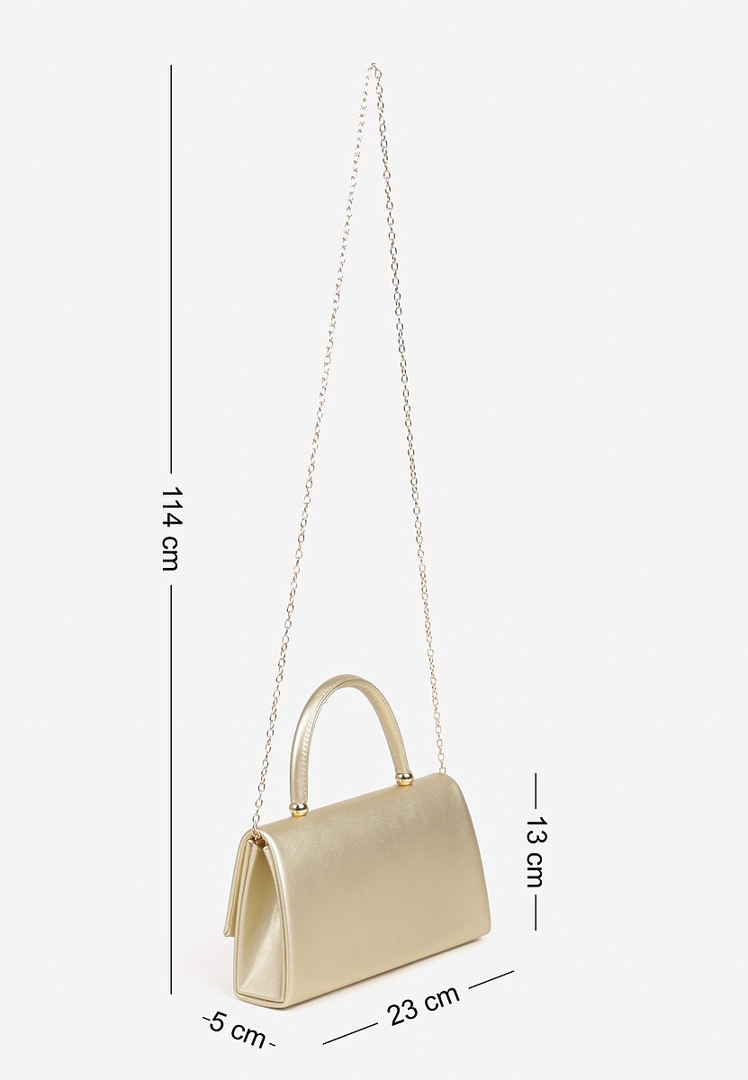 Złota Torebka Kopertówka do Ręki i na Łańcuszku Zdobiona Aplikacją Nonalie