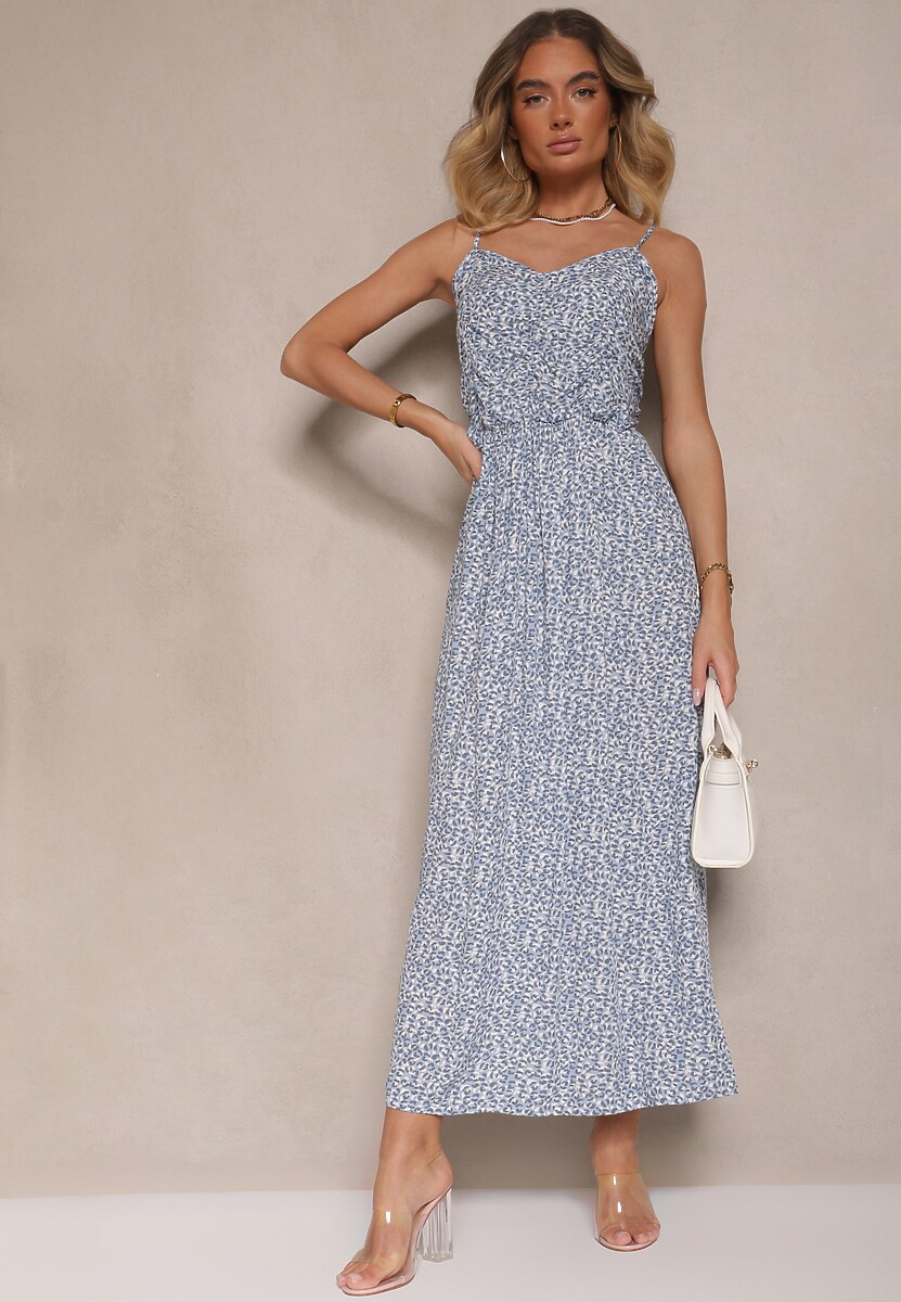 Jasnoniebieska Rozkloszowana Sukienka z Bawełny na Ramiączkach Jenarissea