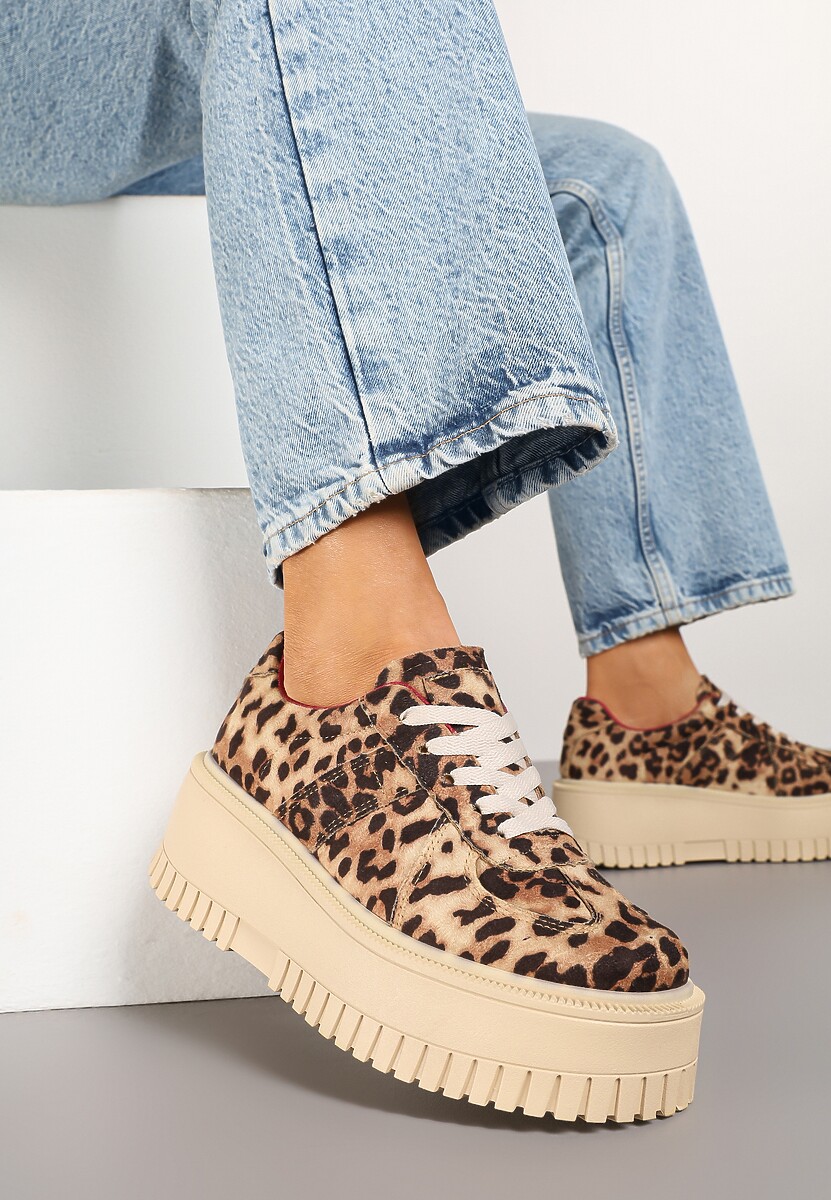 Panterkowe Sneakersy Typu Tenisówki na Żłobionej Platformie Lorreia
