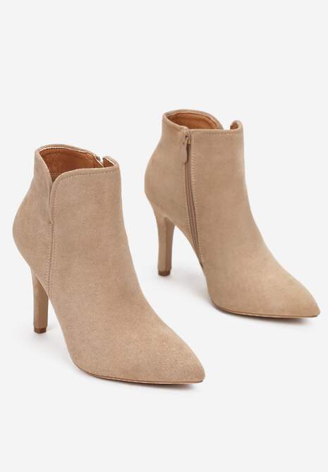 Beżowe Botki na Szpilce ze Szpiczastym Noskiem Yegene