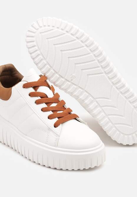 Biało-Brązowe Sneakersy na Platformie Ozdobionej Tłoczonej Zdivona