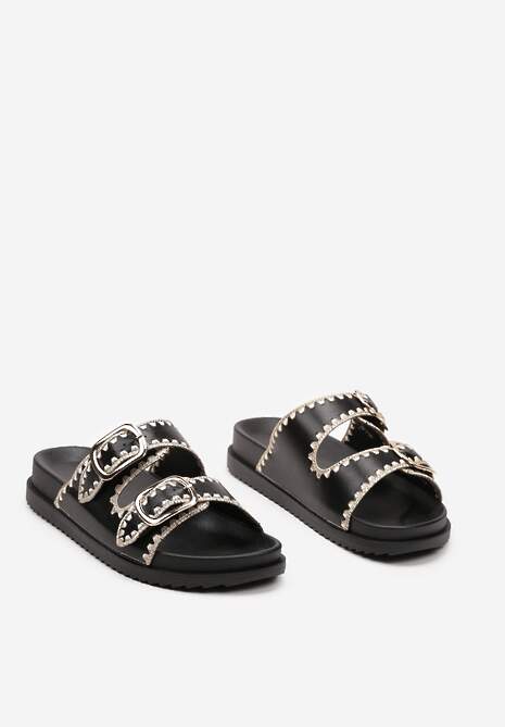 Czarne Klapki na Platformie z Regulowanymi Klamrami Fullemia