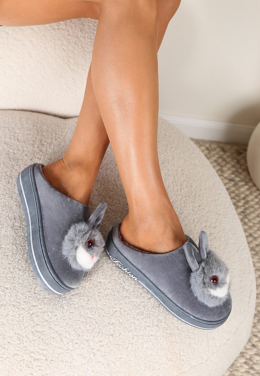 Ciemnobeżowe Kapcie na Grubej Podeszwie Pisces