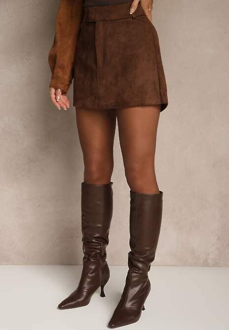 Brązowa Spódnica VICES Mini Stylizowana na Zamszową Tivite