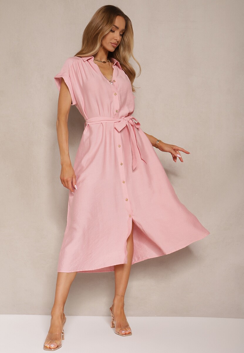 Czarna Koszulowa Sukienka z Wiskozy Ozdobiona Paskiem Rinalitia