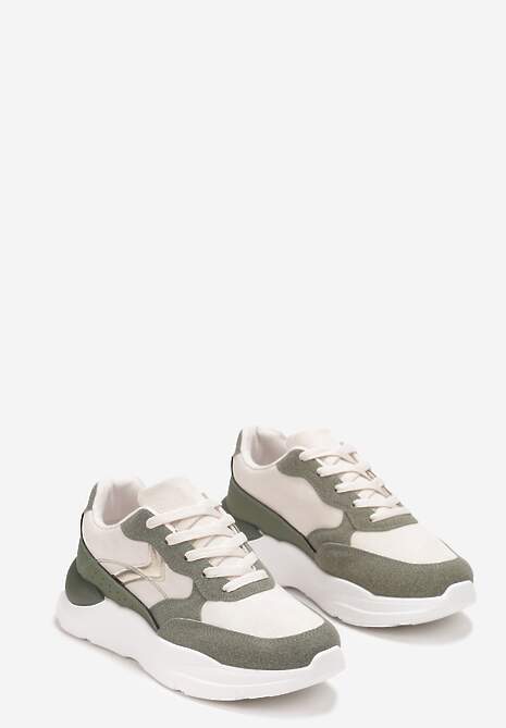 Zielone Sneakersy na Grubej Podeszwie z Ozdobnymi Wstawkami Alechan