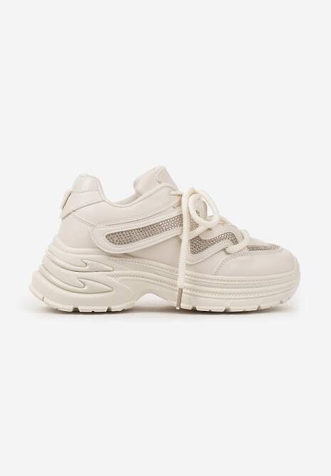 Beżowe Sneakersy na Platformie z Grubymi Sznurówkami Kilanne