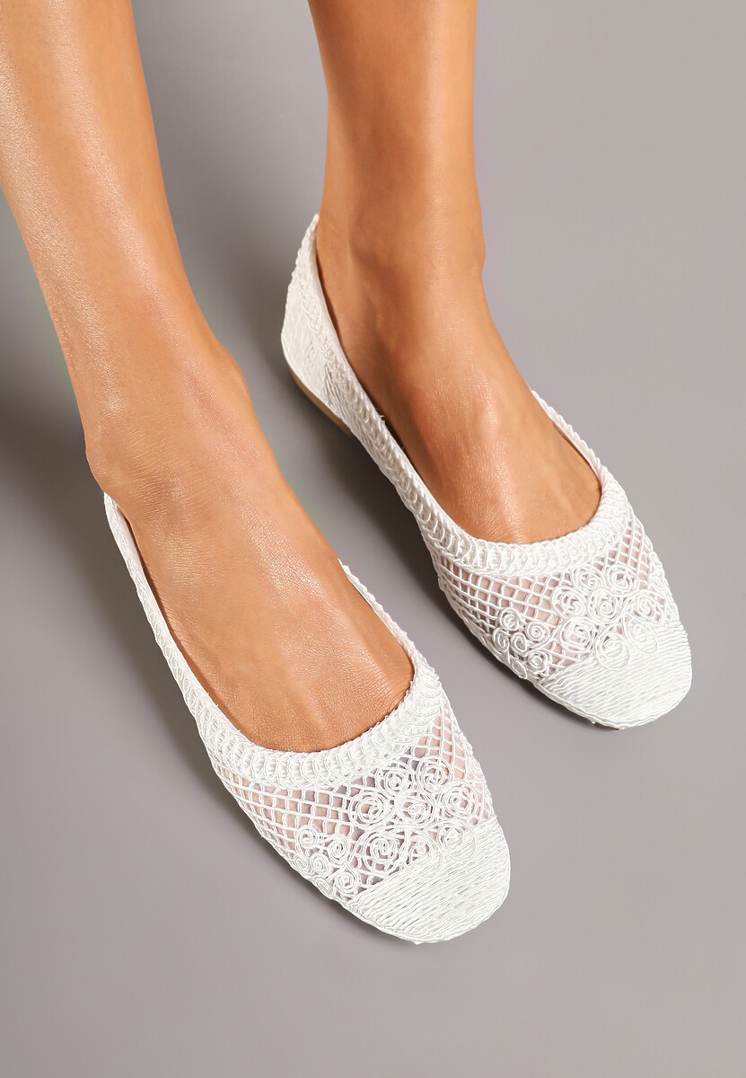 Białe Balerinki Ozdobione Siateczką Landeora
