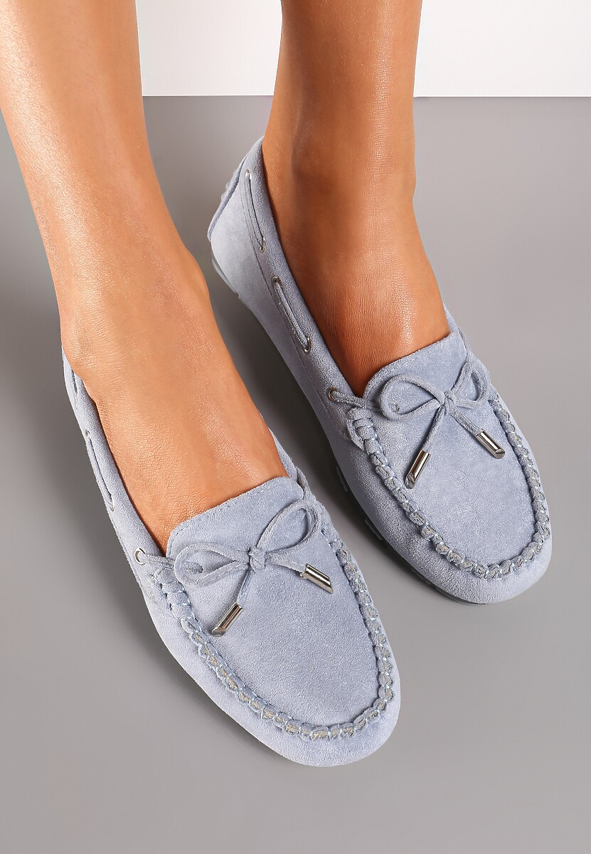 Ciemnobeżowe Mokasyny Ozdobione Wiązaniami i Kokardką na Froncie Cimella