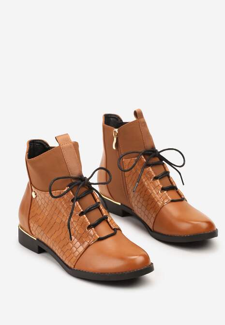 Jasnobrązowe Botki Vices w Stylu Trzewików z Motywem Skóry Krokodyla Alirriva