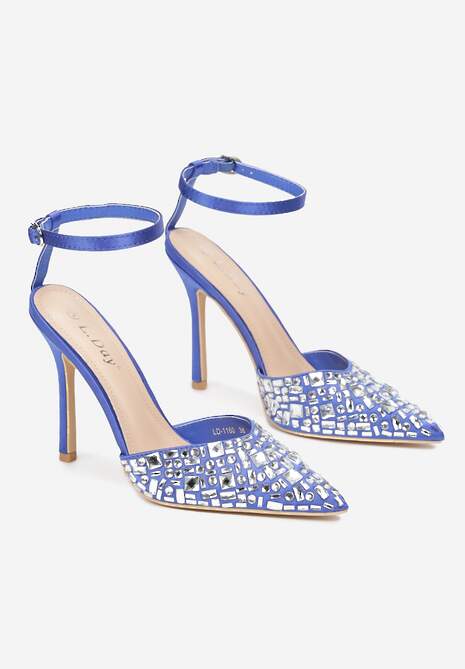 Niebieskie Sandały na Szpilce z Cyrkoniami i Sprzączką Adatine