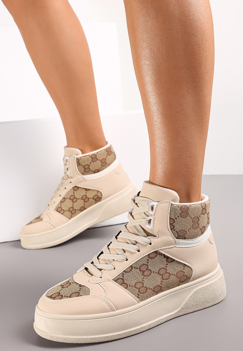 Beżowe Sneakersy na Grubej Podeszwie za Kostkę Melainthe