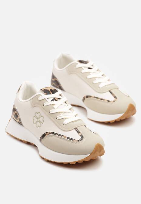 Beżowe Sneakersy z Panterkowymi Zdobieniami i Delikatnym Haftem Alisella