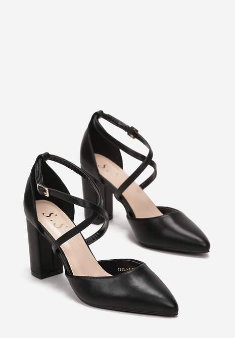 Czarne Czółenka na Słupkowym Obcasie z Migdałowym Noskiem Aana