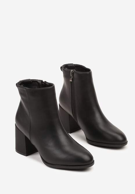 Czarne Eleganckie Botki Vices na Słupku z Okrągłym Detalem przy Cholewce Widvire