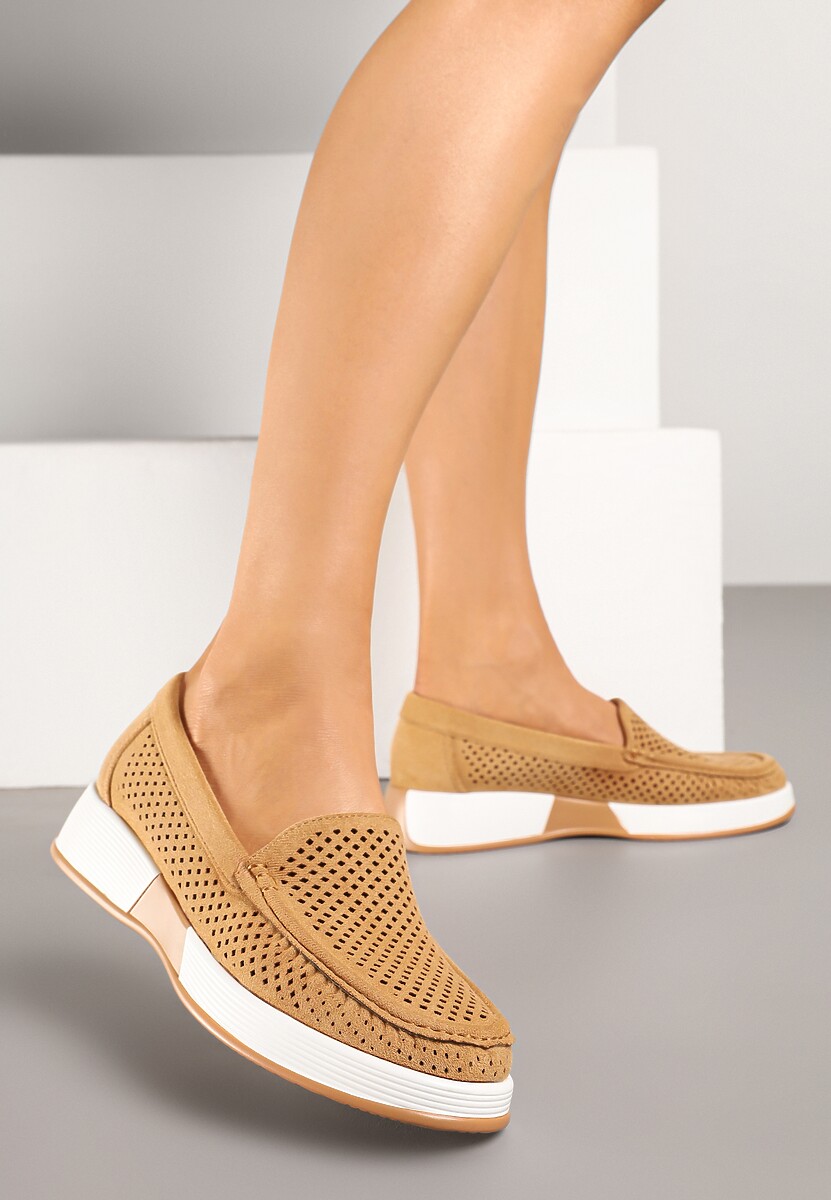 Brązowe Ażurowe Mokasyny z Wkładką ze Skóry Naturalnej Lunadinea