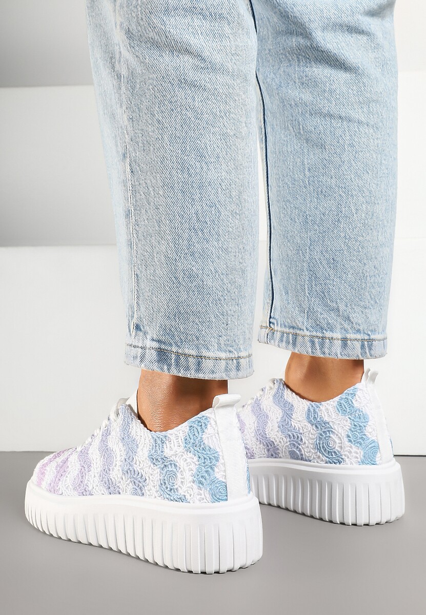 Biało-Niebieskie Ażurowe Sneakersy na Platformie Ellisara
